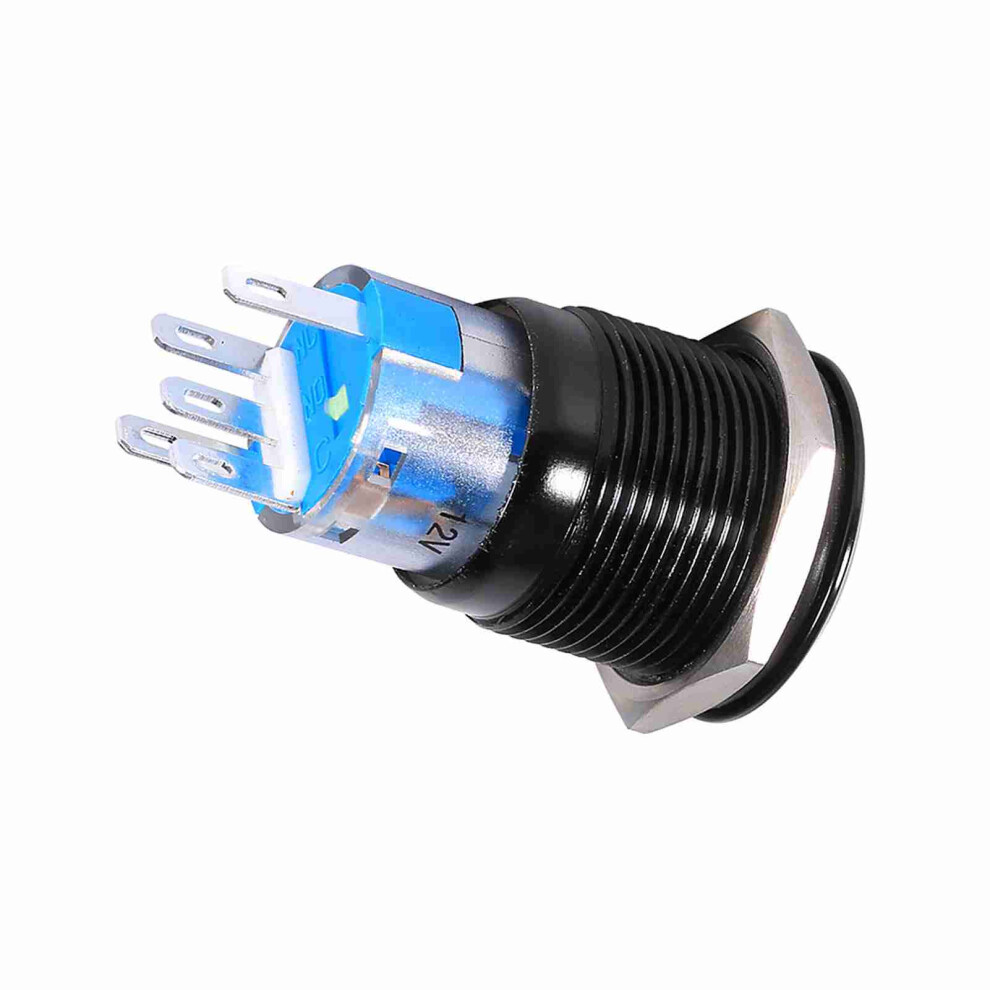 19Mm 12-24V On/Off Black Waterproof Selflocking Latch Push Button Flate Switch Green Led 5041324471171