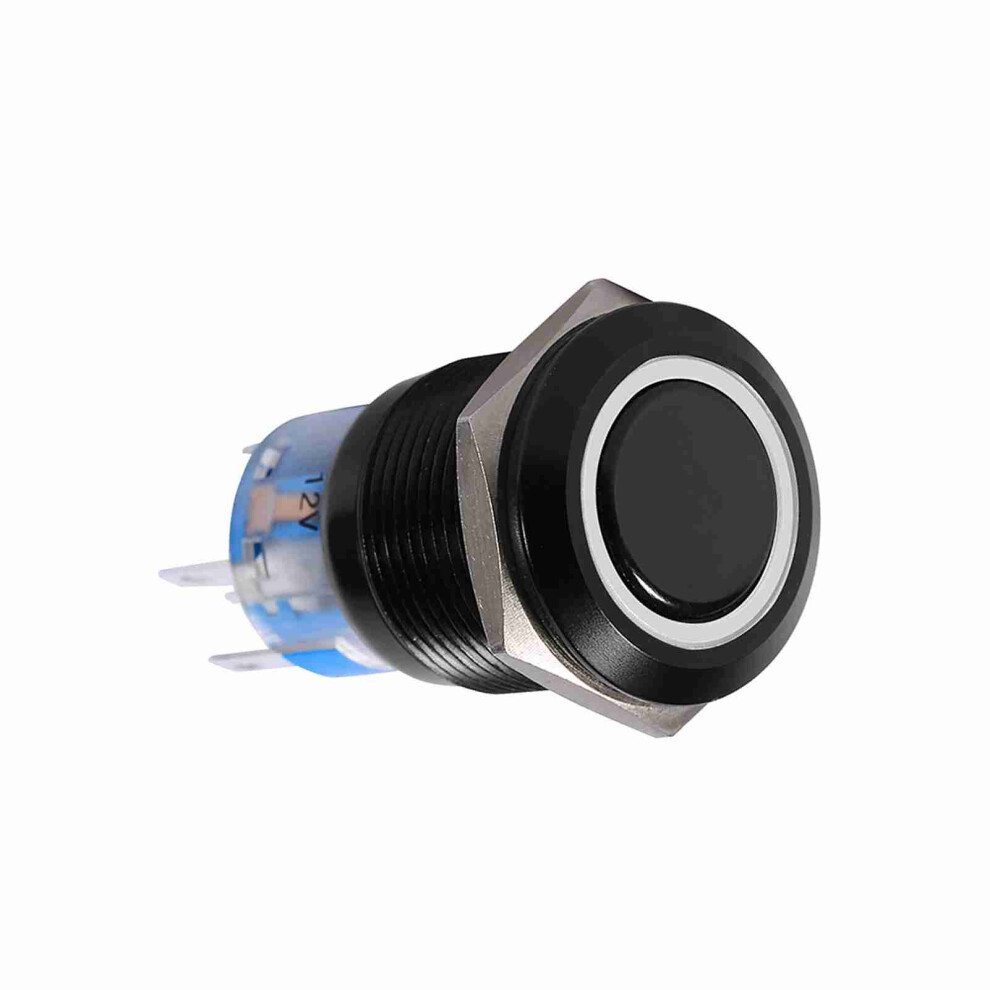 19Mm 12-24V On/Off Black Waterproof Selflocking Latch Push Button Flate Switch White Led 4631324471151