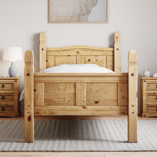 Home Discount (Single) Corona Bed Frame High Foot Pine Wood Rustic Wax 2