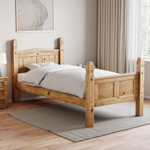 Home Discount (Single) Corona Bed Frame High Foot Pine Wood Rustic Wax