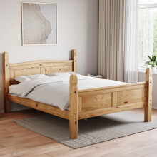 (Double) Corona Bed Frame High Foot Pine Wood Rustic Wax