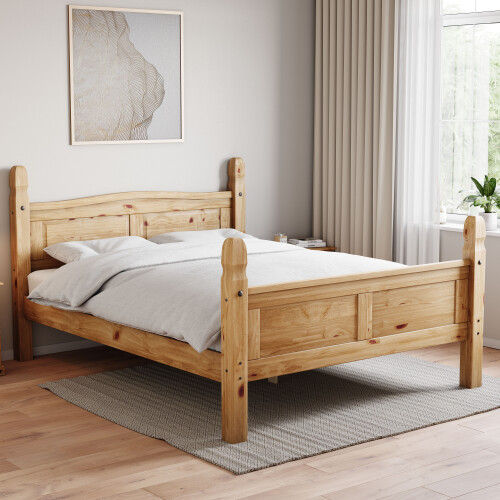 (Double) Corona Bed Frame High Foot Pine Wood Rustic Wax
