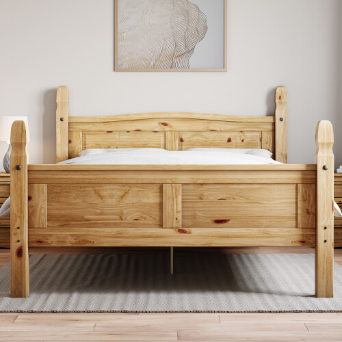Home Discount (Double) Corona Bed Frame High Foot Pine Wood Rustic Wax 2