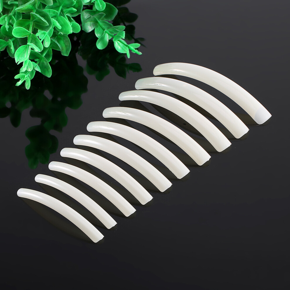 10Pcs Extra Long Half Cover False Nail Art Design Salon Tips Manicure Decoration Tool (Beige)