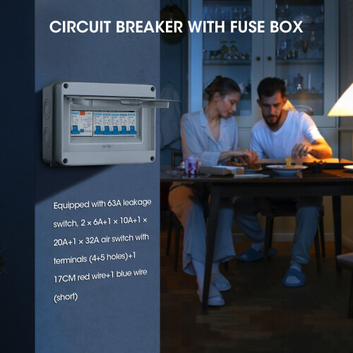 4 Way Consumer Unit Fuse Box with 63A RCD & 4 MCB Circuit Breakers, IP65 Waterproof Distribution Board for Garage Caravan Workshop 1