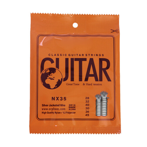 Orphee NX35 Nylon Classical Guitar Strings 6pcs Full Set Replacement (.028-.045) Nylon Core Silver Jacketed Wire Hard Tension 1
