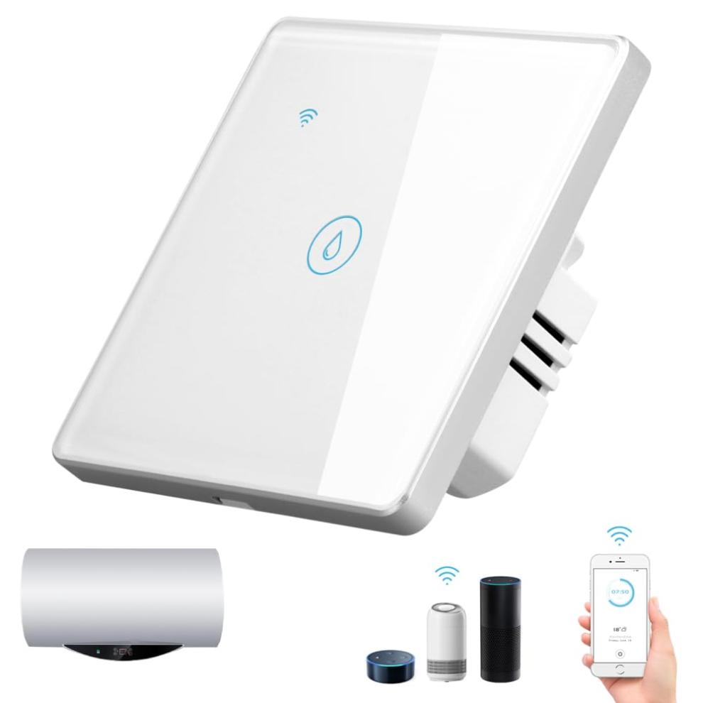 Smart Immersion Heater Timer, 40A 8000W WiFi Smart Switch with Timer, Smart Touch Boiler Timer Switch Works (White)