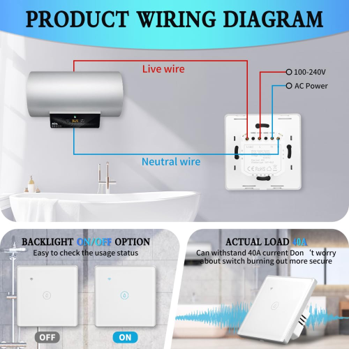 Smart Immersion Heater Timer, 40A 8000W WiFi Smart Switch with Timer, Smart Touch Boiler Timer Switch Works (White) 2