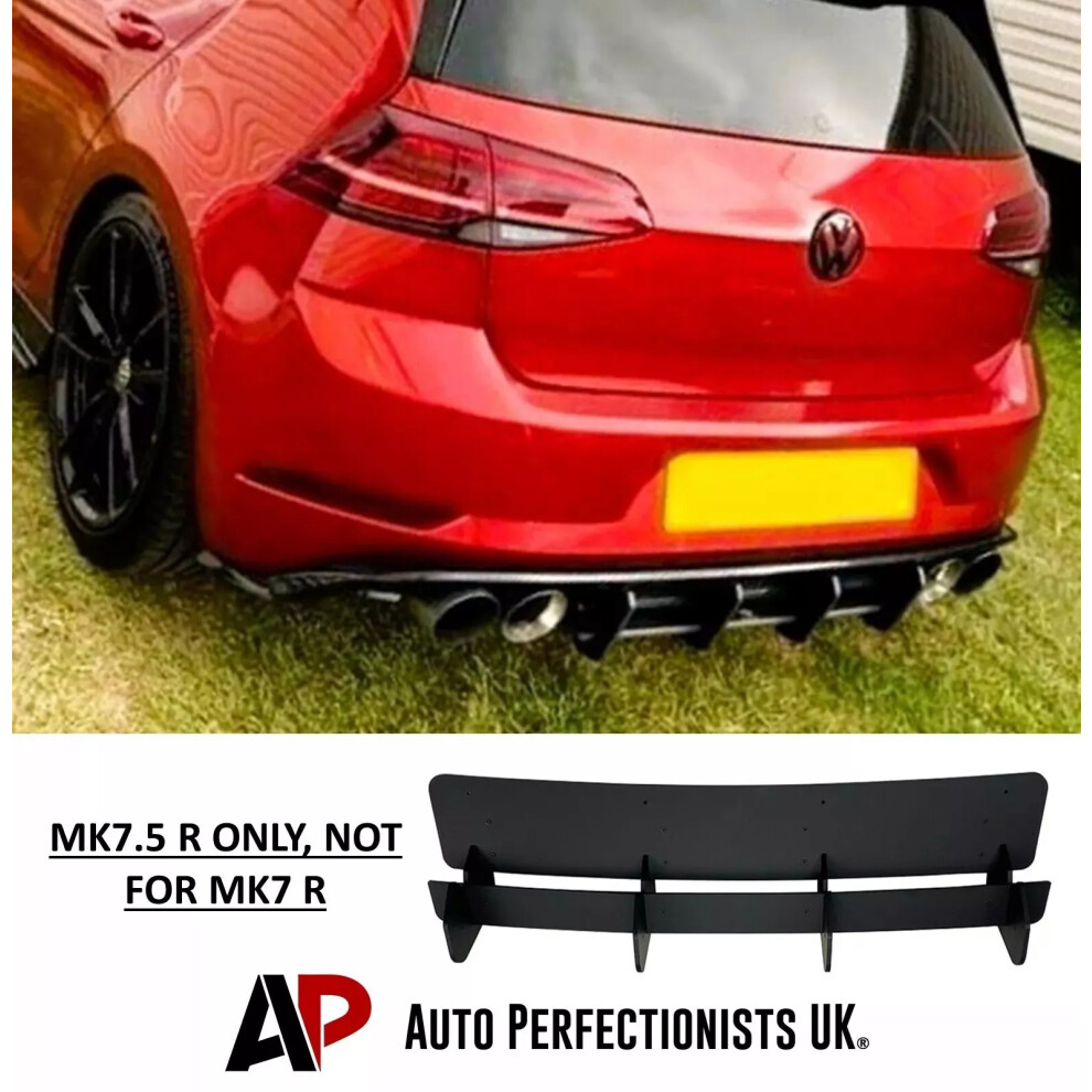 For Vw Golf R Mk7.5 Fin Diffuser Spoiler Splitter Lip Body Kit 2016-2020 Black 5061072660825