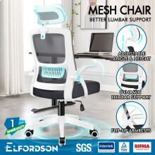 ELFORDSON Mesh Office Chair Executive Fabric Seat Tilt  Black & White