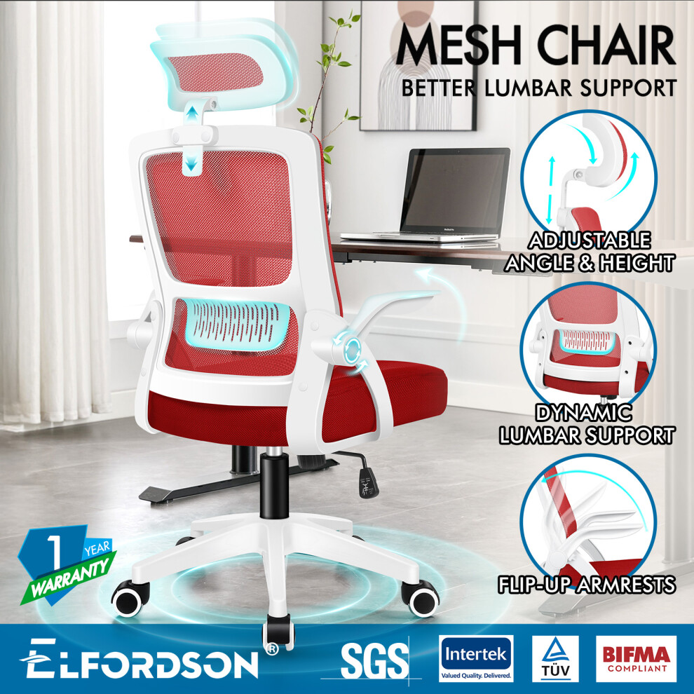 ELFORDSON Mesh Office Chair Executive Fabric Seat Tilt Red-image-OPC-PDW5G9J-NEW