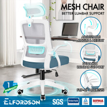 ELFORDSON Mesh Office Chair Executive Fabric Seat Tilt Blue and Grey