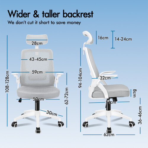ELFORDSON (Arco - White & Light Grey) ELFORDSON Mesh Office Chair Executive Study Work 2