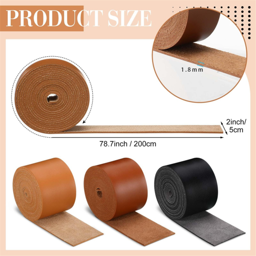 3 Rolls Leather Strap Leather Belt Strips Flat Leather Straps for DIY 1