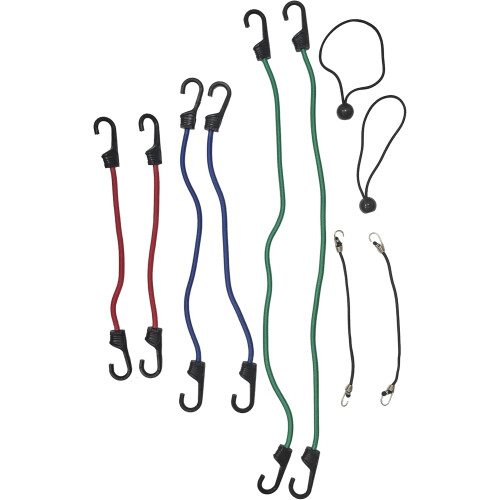 Heavy Duty Assorted Bungee Cords Set with Hooks in Storage Tube
