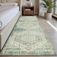 (60 x 220 cm (2 ft. x 7 ft. 2 in), Green Traditional) Traditional Runner Rugs Nonslip Kitchen Hallway Floor Carpets & Door Mats
