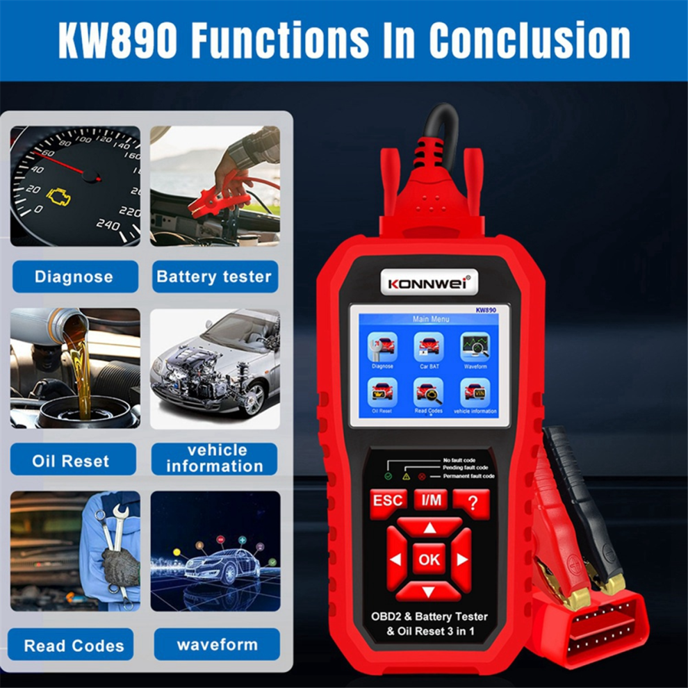 Kw890 Oil Reset Battery Tester Obd2 Diagnostic Scanner Tool 4851271863902