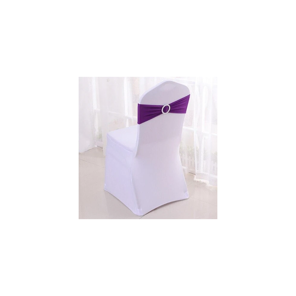 (Purple, 50pcs) 50pcs Tretch Lycra Spandex Chair Bands With Buckle Slider For Wedding Decorations Wholesale Chair Sashes Bow Not A Chair Cover