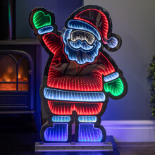 74cm LED Infinity Standing Santa Decoration – Mirrored, Multi-Coloured LEDs, Indoor Mains Powered
