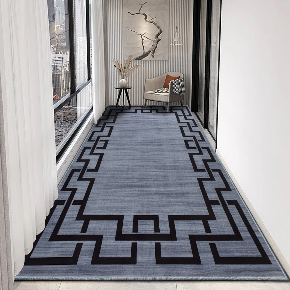 (80cm x 300cm (2ft 6" x 10ft)-Extra Long Hallway Runner Rug Printed Carpet, Grey Black) Non-Slip Rugs Printed Carpets Hallway Runner Mats