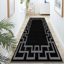 (80cm x 300cm (2ft 6" x 10ft)-Extra Long Hallway Runner Rug Printed Carpet, Black Grey) Non-Slip Rugs Printed Carpets Hallway Runner Mats
