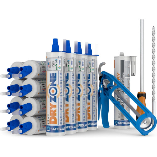 Dryzone Damp Proofing Cream 310ml - DPC Injection Kit: 18m Coverage (9" Wall) - BBA Approved Rising Damp Treatment