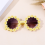 Runde Sonnenbrille mit Blumenmuster, gelb 3