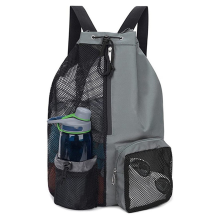 Mochila de malla con cordón ajustable para natación, gimnasio o piscina, color gris