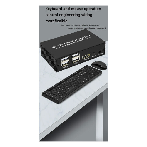 Switch KVM compatível com 4K, 2 em 1, com hub USB de 4 portas. 2