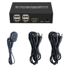 Switch KVM compatível com 4K, 2 em 1, com hub USB de 4 portas.