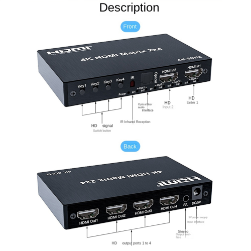 4K 60Hz - Compatibele Matrix Switch 2x4 Switch Splitter EU-PLUG