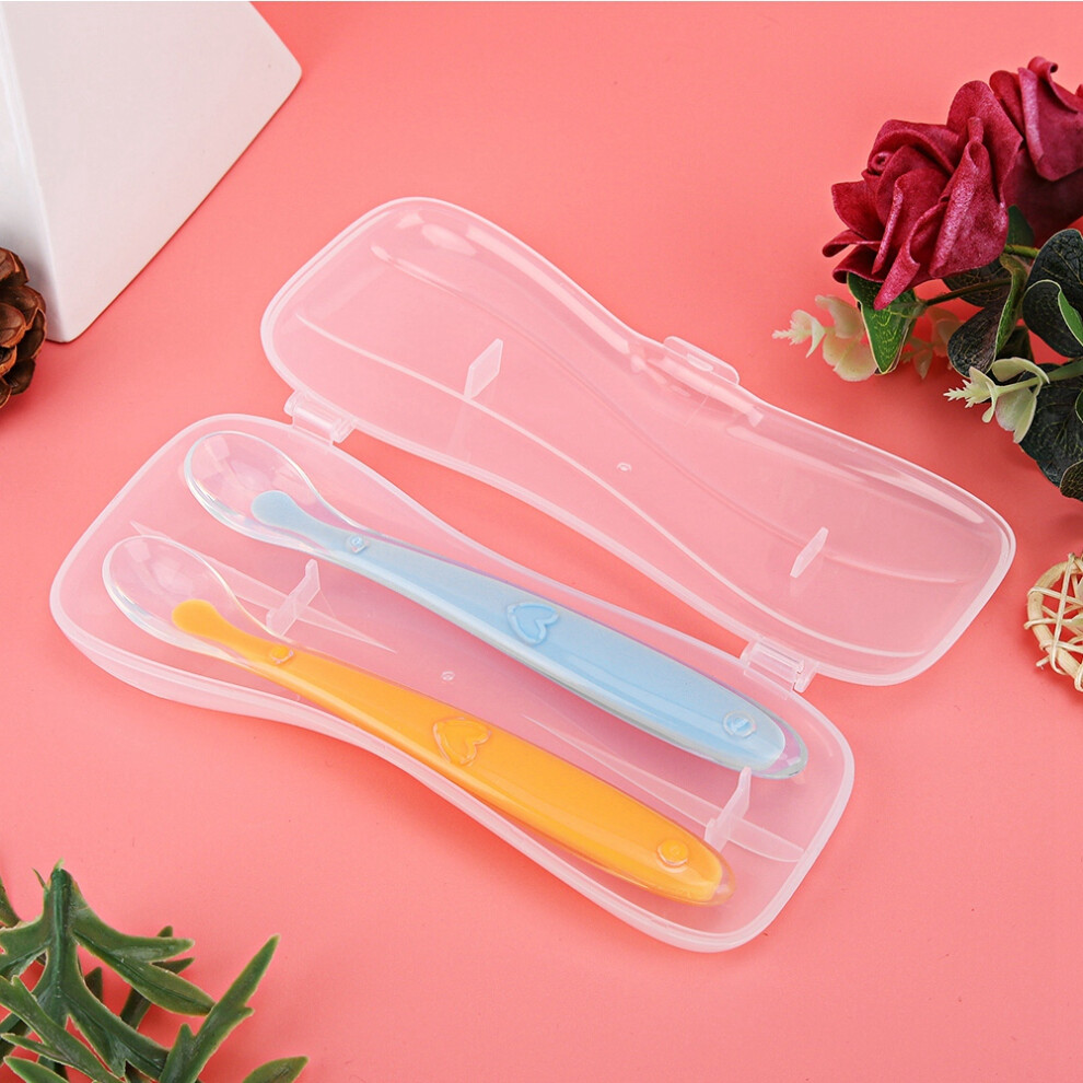 2PCS/Set Silicone  Soft Tip Spoons for Babies over 4 months old with Box (Yellow and Blue)