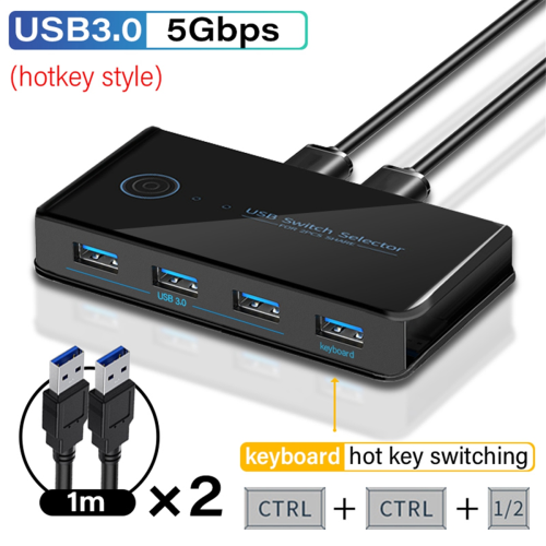Switch KVM USB para laptop, PC, teclado, mouse e impressora USB 3.0. 2