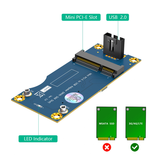 Mini PCI-E till USB 2.0-adapter med SIM-kortplats för WWAN/LTE-modul 2