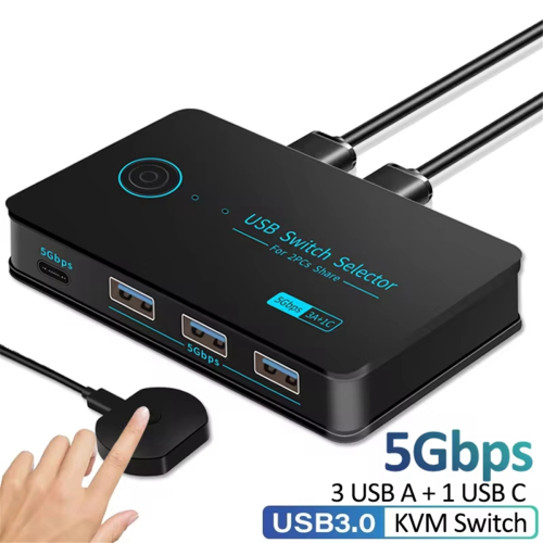 Novo Switch KVM USB 3.0 com teclas de atalho para PC, teclado, mouse e impressora. 1