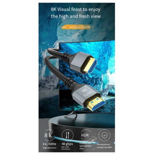 Cabo 2.1 compatível com 8K, 4K a 120Hz, 8K a 60Hz, 48Gbps de alta velocidade. 2