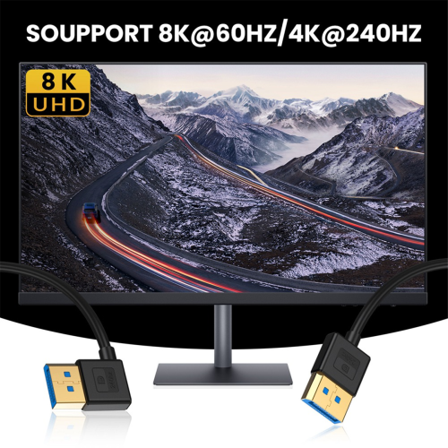Cabo de áudio e vídeo 8K60Hz 4K144Hz para laptop/monitor de PC, com curvatura à esquerda. 2