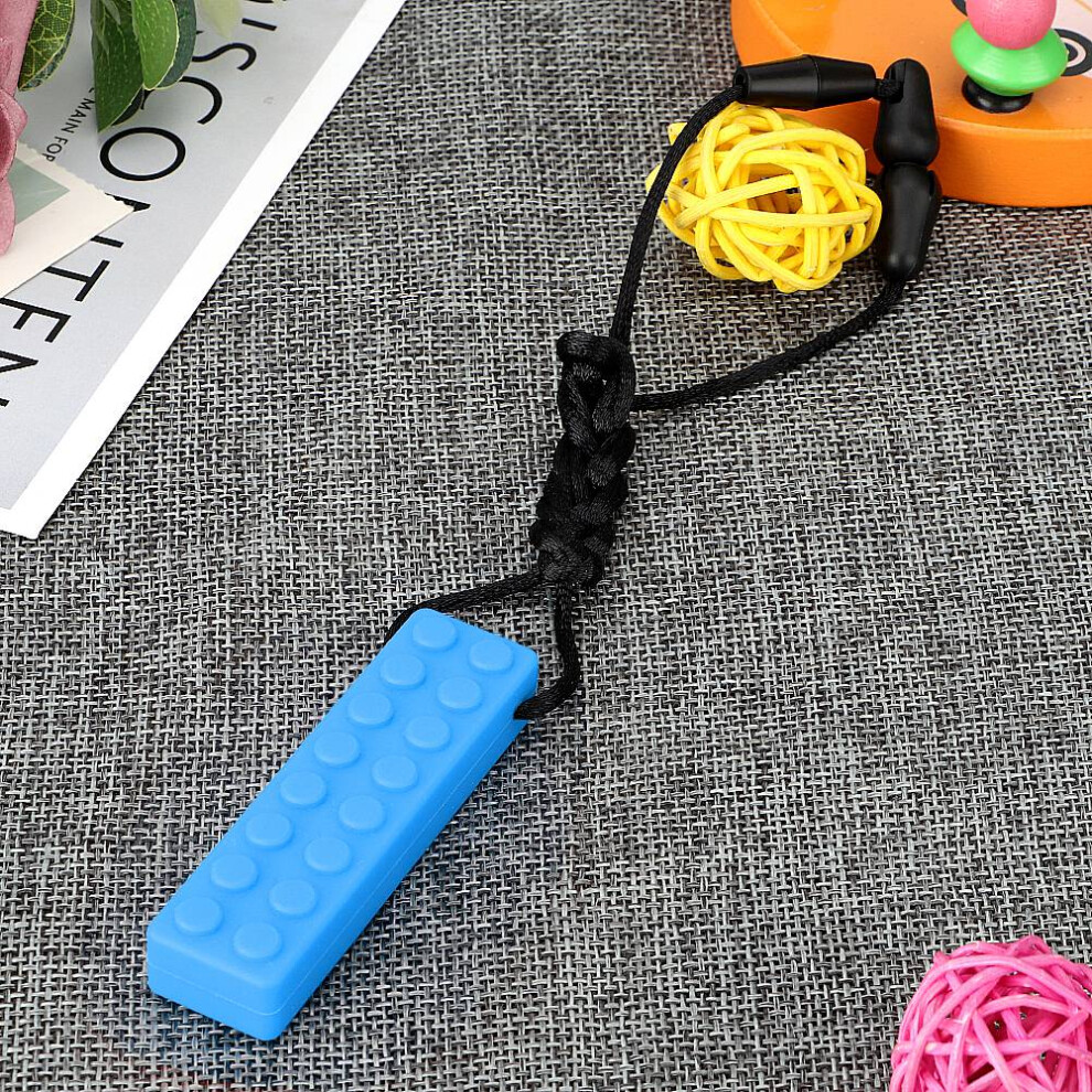 Oral Sensory Chew Toys Teether Necklace Chewing Necklace Building Block Teether (Blue) Blue