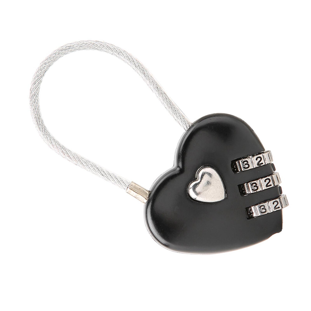 Heart Shape 3 Digit Code Combination Luggage Bag Lock Password Security Couple Padlock(Black) 9331324519420