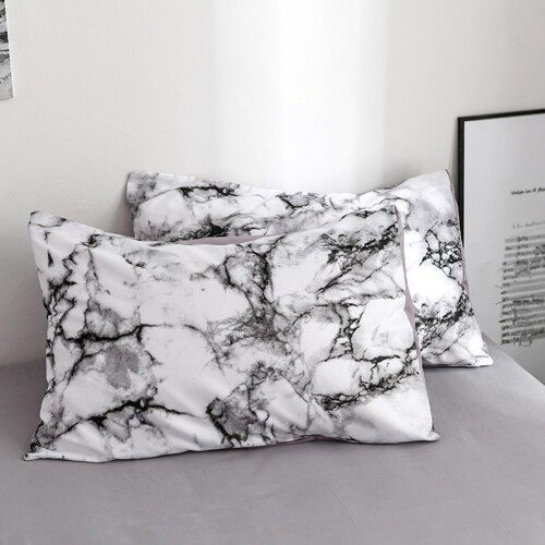 3Pcs Set Polyester Marbled Quilt Cover Pillowcase Bedding Set EU Double Size (White)