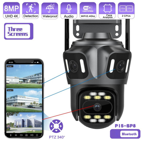 Icsee3-Eye Three-Screen 8MP Wireless WiFi HD Network Camera 1