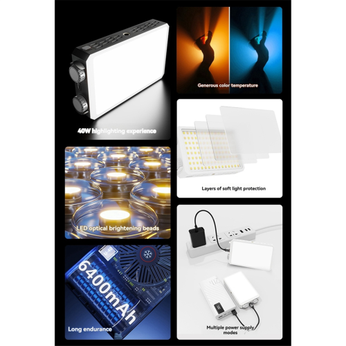 40-W-LED-Videokameraleuchte mit drei Farben, Taschenformat 2