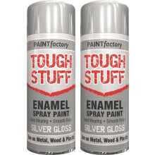 2x400ml Tough Stuff Enamel Silver Hard Wearing Gloss Spray Paint Metal