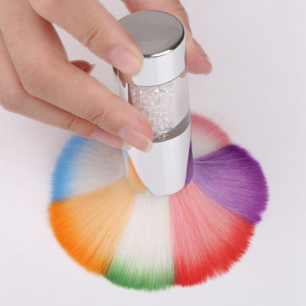 Colorful Petal Pattern Nail Brush Removing Dust Powder Cleaning Manicure Tool (Silver)