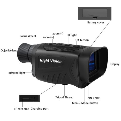 Telescopio monoculare digitale per visione notturna 40MP 2.5K a infrarossi nero 1