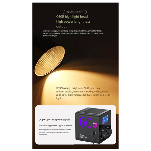 60W Photography Fill Light Portable COB RGB Video Light EU Plug 1