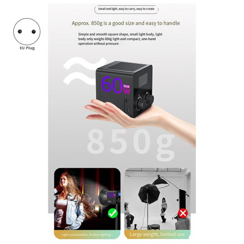 60W Photography Fill Light Portable COB RGB Video Light EU Plug