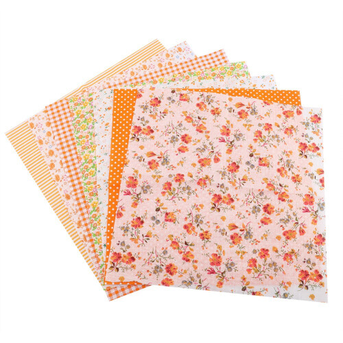 7pcs 25*25cm Cotton Fabric DIY Assorted Squares Pre Cut Bedding Kit Quarters Bundle (Orange) 1