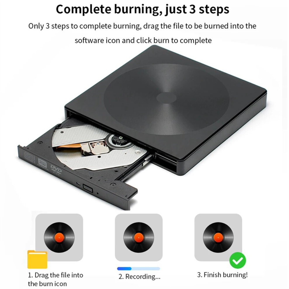Dvd External Usb3.0 Reader Cd Player Burner Optical Disk Drives Black 4853878255302