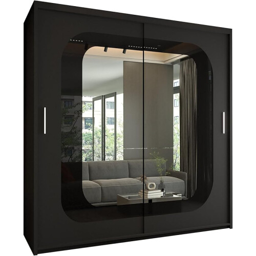 (Black, 150cm) Virginia Mirrored Sliding Wardrobe with LED Light